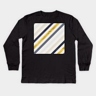 Diagonal Stripes in Blue and Gold Kids Long Sleeve T-Shirt